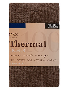 100 Denier Thermal Ribbed Tights with Wool Image 2 of 4