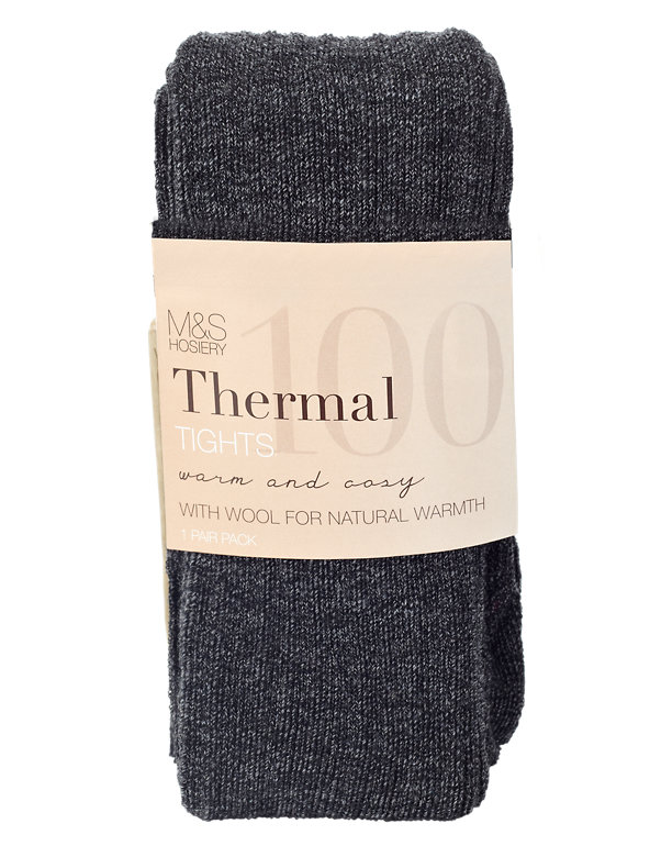 100 Denier Wool Blend Thermal Ribbed Tights, M&S Collection