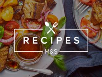 M&S Recipes logo overlayed over tomato salad
