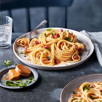Marmite® butter spaghetti with pancetta and parsley