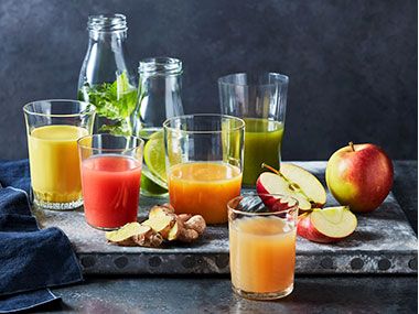A selection of juices and fruits