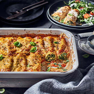 Squash, spinach and ricotta cannelloni