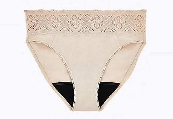 Nude cotton and lace high-leg knickers
