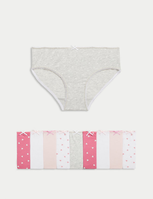 10pk Cotton Rich Heart Knickers (2-14 Yrs) Image 1 of 2