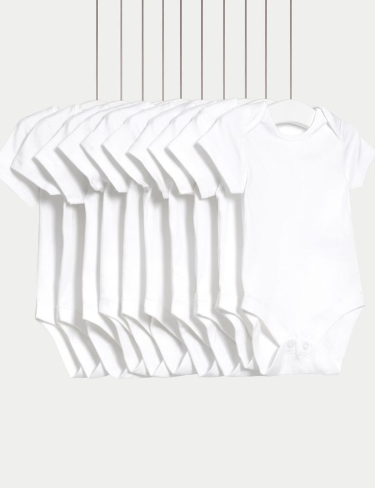 10pk Pure Cotton Short Sleeve Bodysuits (6½lbs-3 Yrs) 1 of 4