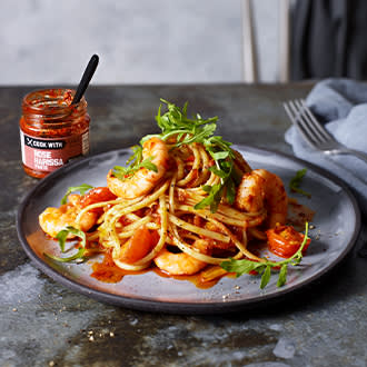 Rose harissa prawn linguine