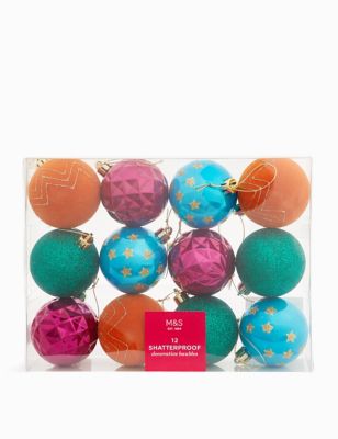 12 Pack Bright Shatterproof Baubles Image 2 of 4