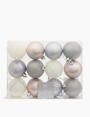 12 Pack Silver Mix Shatterproof Baubles Image 2 of 3