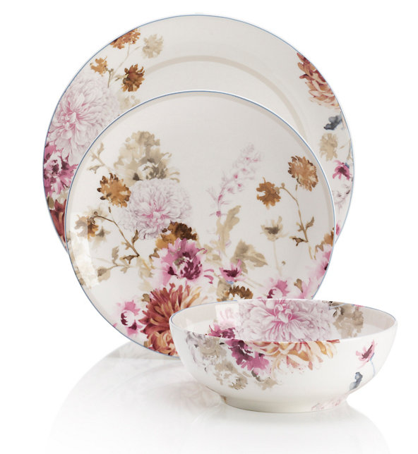 12 Piece Painterly Floral Dinner Set Image 1 of 2