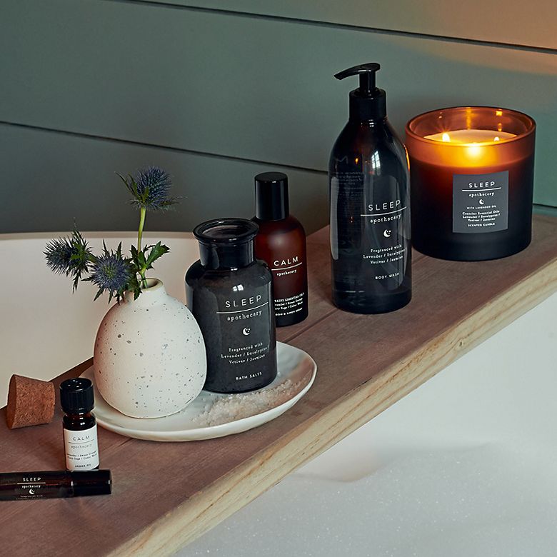 Bath with selection of bathing and relaxing products