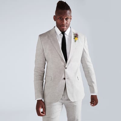 Grey Linen Suit Jacket with White Pants