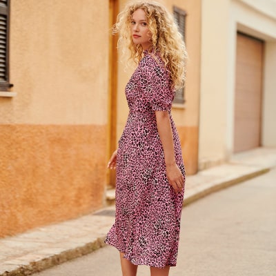 Pink and black animal print clearance dress