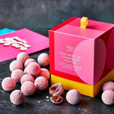 Box of pink Marc de Champagne truffles
