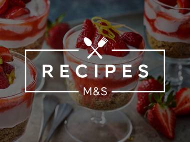 M&S Recipes logo with Tom Kerridge strawberry dessert background