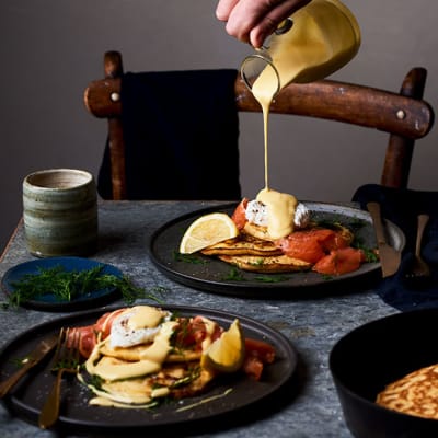 Eggs royale fluffy pancakes 