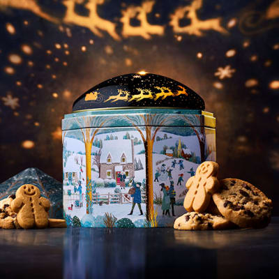 M&S Musical Rotating Light Up Snowy Christmas Biscuits Chocolate Chip  Shortbread