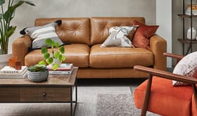 Brown leather sofa in a living room