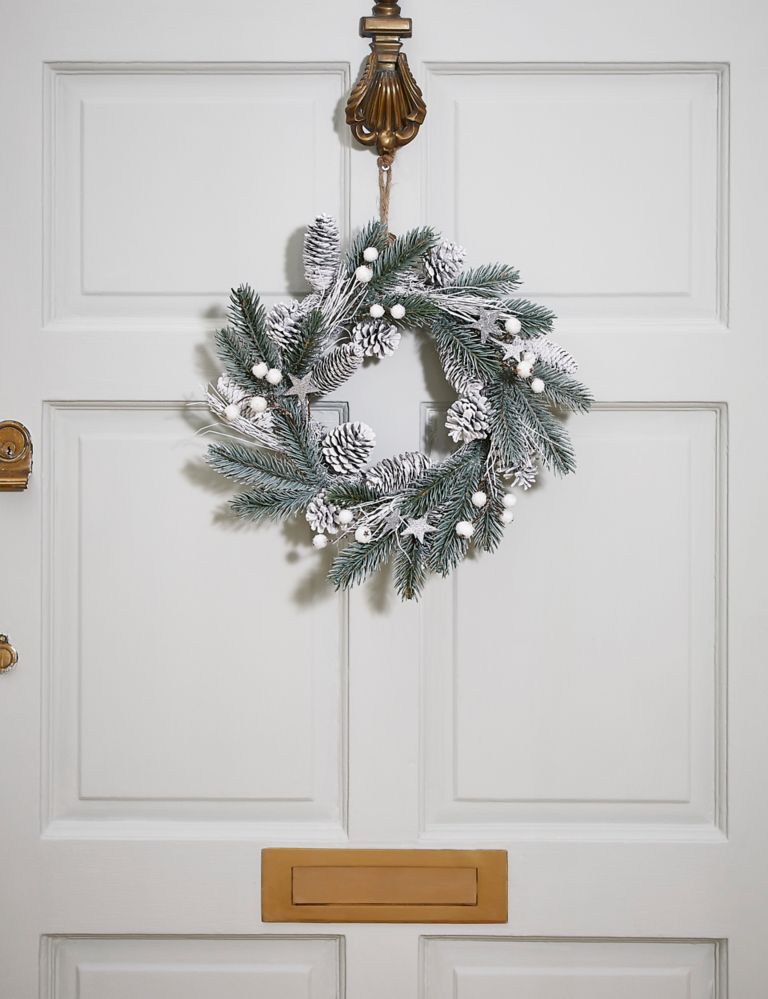 13 inch Pine Cone Wreath with Stars 1 of 5