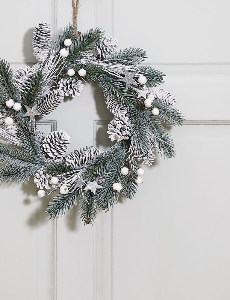 13 inch Pine Cone Wreath with Stars 2 of 5