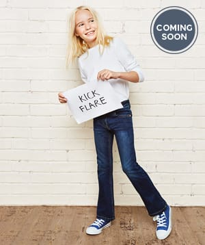 Girl wearing kick flare jeans