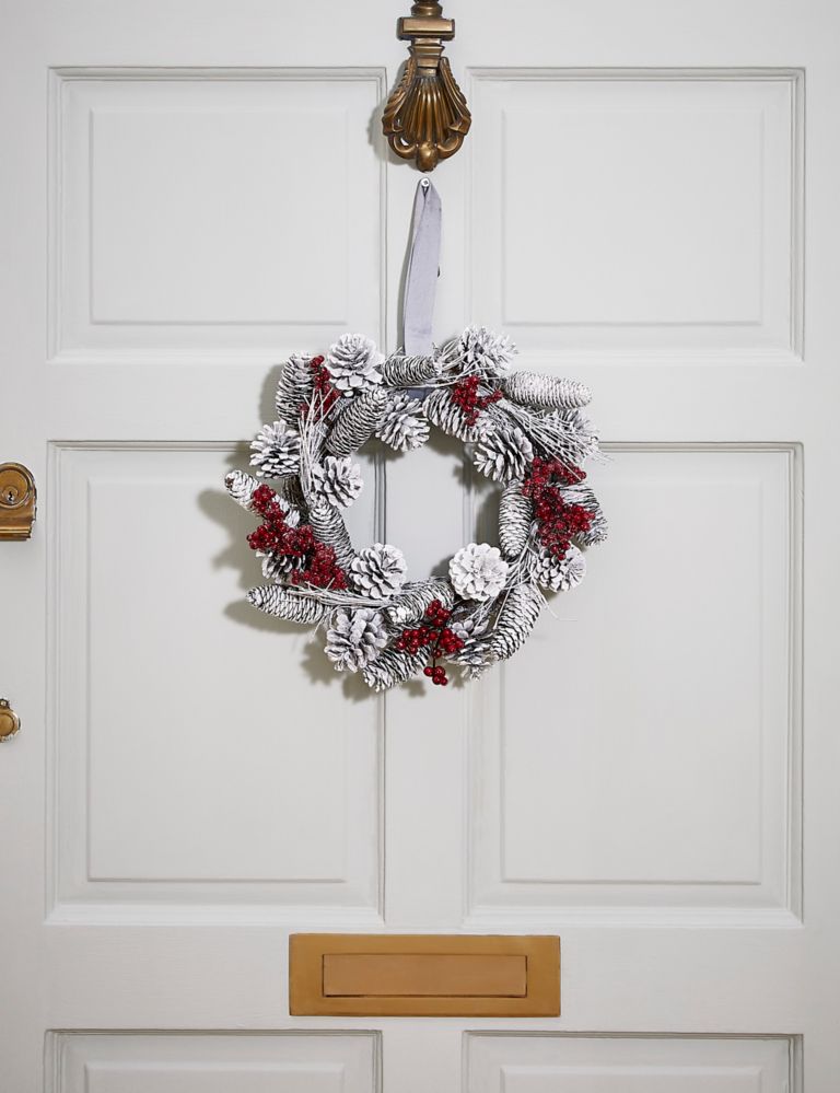 13inch Snowy Pinecone Wreath 1 of 5