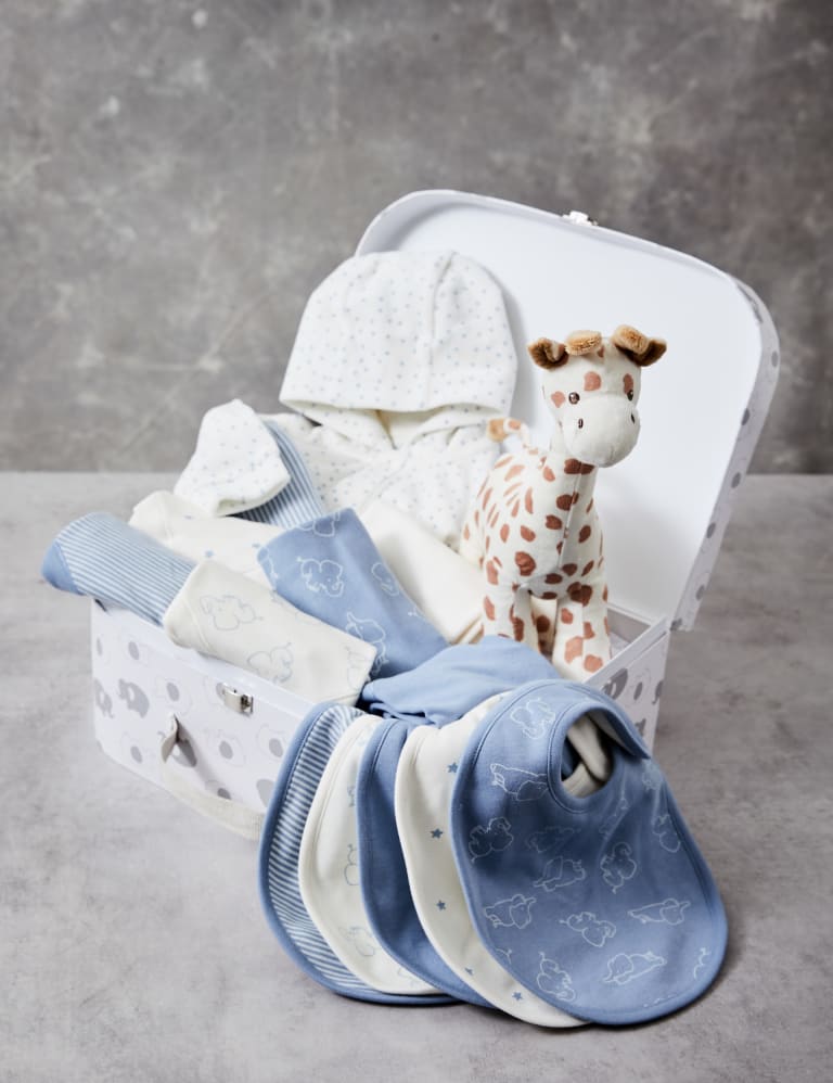 14pc Animal Print Blue Gift Set (0-3 Mths) 1 of 9