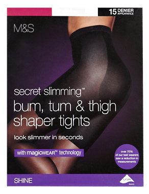 15 Denier Magicwear™ Bum, Tum & Thigh Shine Bodyshaper Tights Image 2 of 3