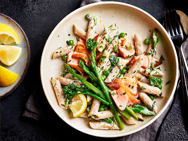 Bowl of salmon pasta