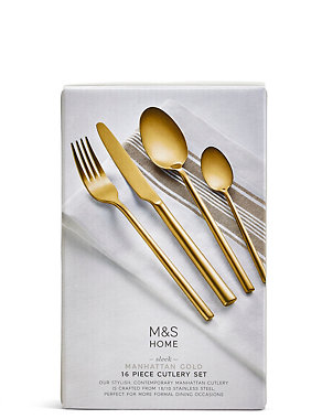 16 Piece Manhattan Brushed Gold Cutlery Set Image 2 of 3