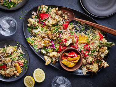 Za’atar roast cauliflower with herby couscous salad