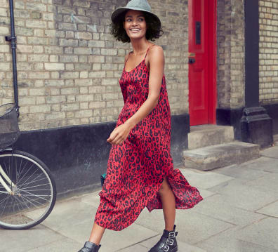 Red leopard store print slip dress