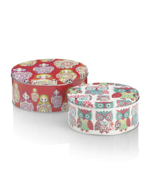 2 Bohemian Owl & Doll Cake Tins | M&S