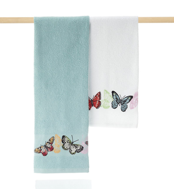2 Butterfly Embroidered Hand Towels Image 1 of 2