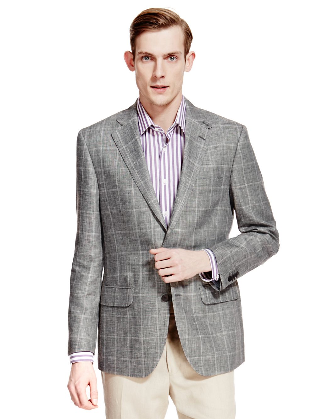 2 Button Large Checked Jacket with Linen 3 of 6