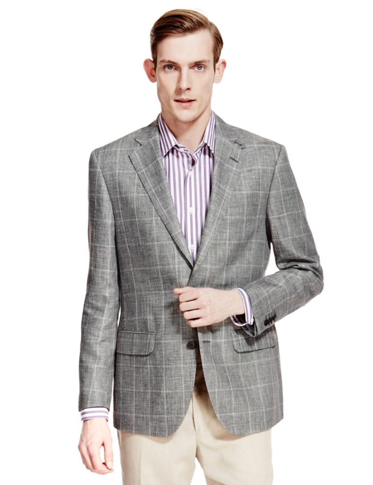 2 Button Large Checked Jacket with Linen 1 of 6