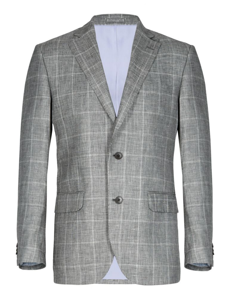 2 Button Large Checked Jacket with Linen 3 of 6