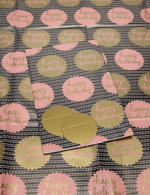 2 Gold & Pink Birthday Wrapping Paper Image 1 of 1