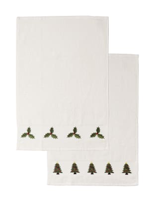 2 Holly & Christmas Hand Towels M&S