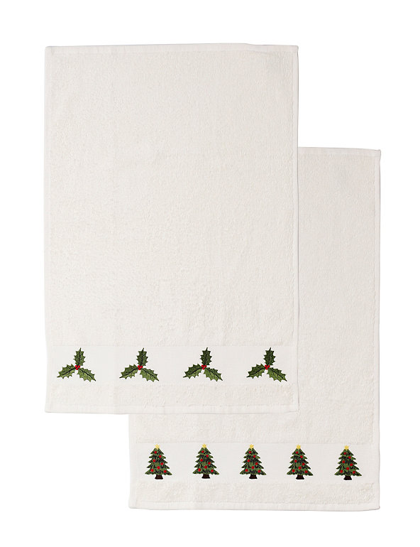 2 Holly & Christmas Hand Towels Image 1 of 1