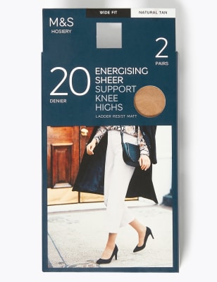 2 Pack 20 Denier Firm Support Knee High Tights, M&S Collection