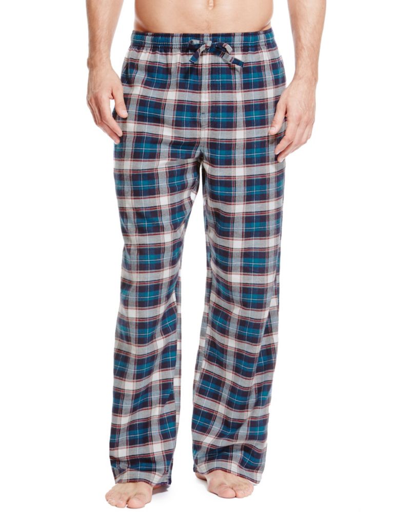 2 Pack 2in Longer Brushed Cotton Checked Thermal Pyjama Bottoms 1 of 5