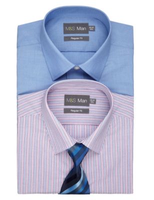 2 Pack 2in Longer Easy Care Assorted Shirts with Tie Image 1 of 1