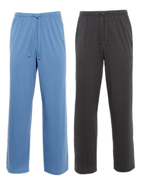 2 Pack 2in Longer Pure Cotton Pyjama Bottoms Image 2 of 5