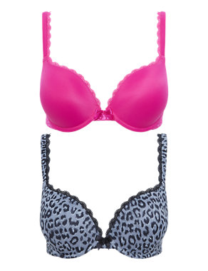 2 Pack Animal Print Padded Push-Up A-DD Bras Image 2 of 4
