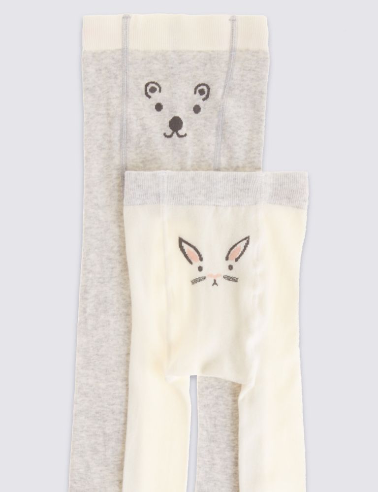 2 Pack Cotton Blend Animal Novelty Tights (0-24 Months) 1 of 2
