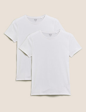 2 Pack Cotton Crew Neck Fitted T-Shirts Image 2 of 4