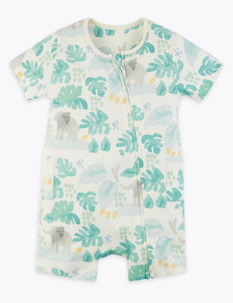 2 Pack Cotton Elephant Rompers (7lbs-12 Mths) | M&S
