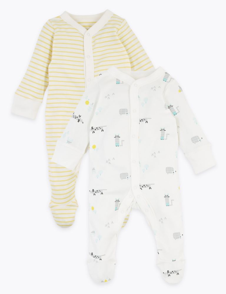2 Pack Cotton Patterned Sleepsuits (6½lbs-3 Yrs) 1 of 7