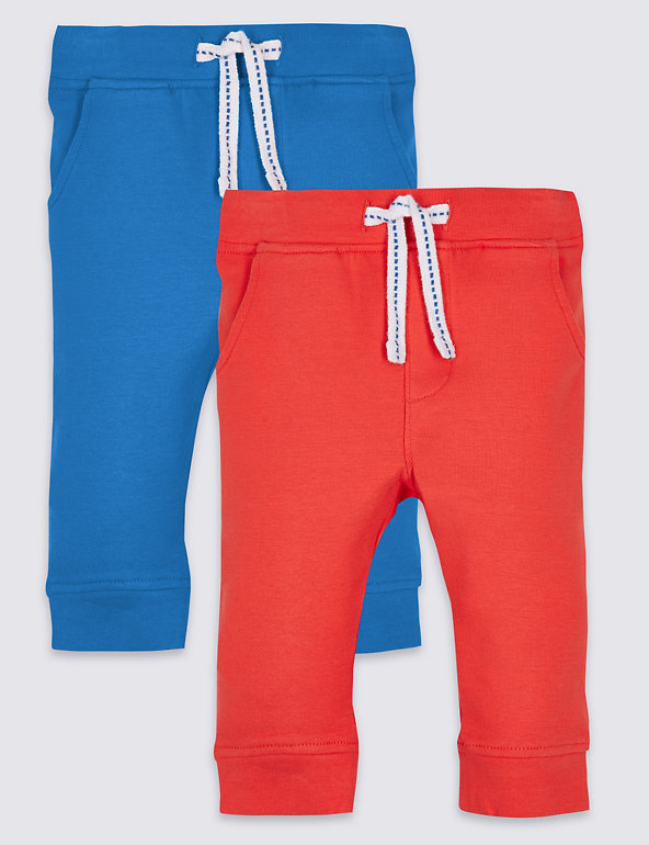 2 Pack Cotton Ribbed Joggers with Stretch Image 1 of 2