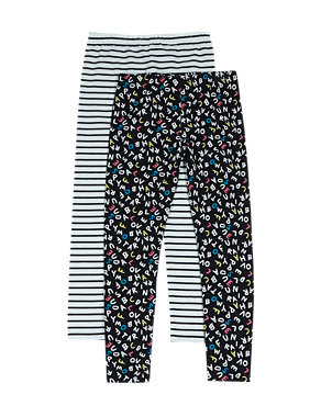 2 Pack Cotton Rich Assorted Print Leggings (1-7 Years) Image 2 of 5